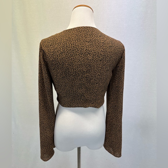 Majorelle Brown Animal Print Polyester Cropped Tie Front Alex Top Sz. M - Picture 5 of 5